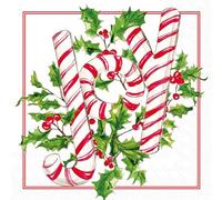 IHR Ideal Home Range Party Napkins Disposable 3-Ply Paper Lunch Napkin Pack, 6.5" x 6.5", Holly Joy Candy, 20-Count