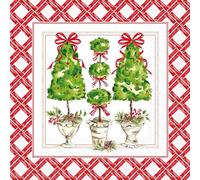 IHR Ideal Home Range Party Napkins Disposable 3-Ply Paper Lunch Napkin Pack, 6.5" x 6.5", Holly Topiary, 20-Count