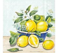 IHR Ideal Home Range Party Napkins Disposable 3-Ply Paper Lunch Napkin Pack, 6.5" x 6.5", Lemon In Bowl (Mint), 20-Count