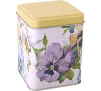 IHR PANSY/VIOLA FLORAL Design - Retro/Vintage Style Square Lid 100g Tea Caddy/Kitchen Storage Tin - Multi-coloured - 10 cm