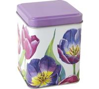 IHR Purple Tulips - Retro/Vintage Style Square Lid 100 g Tea Caddy/Kitchen Storage Tin - Purple, Mauve, White - 10 cm
