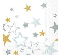 IHR SPARKLING STARS white gold paper table lunch napkins 33 cm square 3 ply 20 in a pack