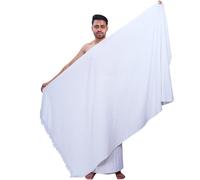 Ihram Ahram Ehram for Umrah and Hajj, 2 Towels, Pure White Ploy-Cotton Towel Fabric 110 x220 cm Jacquard Square Style