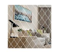 ihreesy 3D Mirror Wall Decals,Removable Acrylic Mirror Wall Stickers Decor Diamond Shape Self-Adhesive Mirror Tiles DIY Geometric Art Wall Sticker for Home Living Room Bedroom,L(100cm x 100cm),Silver