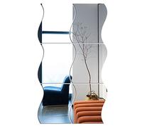 ihreesy 6PCS Mirror Wall Stickers,Self Adhesive Wavy Mirror Wall Stickers Decor Glass Mirror Decal Mirror Tiles for Sofa TV Setting Wall Decoration,25cmx30cm,Silver