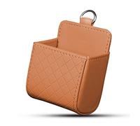 ihreesy Car Air Vent Storage Bag,PU Leather Phone Holder Universal Sunglass Holder Organizer Pocket with Hook Air Vent Organizer for Coin Key Card,Brown
