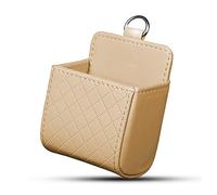 ihreesy Car Air Vent Storage Bag,PU Leather Phone Holder Universal Sunglass Holder Organizer Pocket with Hook Air Vent Organizer for Coin Key Card,Dark Beige