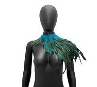 ihreesy Feather Shawl for Women,Feather Cape Shawl Natural Feather Neck Collar Feather Shrug Cape Shawl Halloween Costume Decoration,Blue Lake
