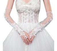 ihreesy Ladies Fingerless Gloves,Elbow Length Long Gloves Bridal Lace Gloves Floral Lace Gloves Lace Fingerless Gloves for Driving Wedding Opera Party,White