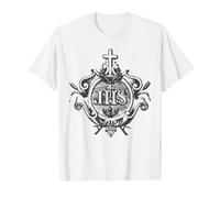 IHS Cross Christogram Jesus Symbol Traditional Catholic Mass Value Graphic T-Shirt, Men, White, M