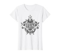 IHS Cross Christogram Jesus Symbol Traditional Catholic Mass Value Graphic T-Shirt, Women, White, M