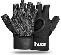 ihuan Breathable Weight Lifting Gloves: Fingerless Workout Gym Gloves with Wrist Support | Enhance Palm Protection | Extra Grip for Fitness | Lifting | Training | Rowing | Pull-ups