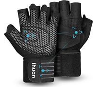 ihuan Ventilated Weight Lifting Gym Workout Gloves with Wrist Wrap Support for Men & Women, Full Palm Protection, for Weightlifting, Training, Fitness, Hanging, Pull ups