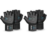 ihuan Ventilated Weight Lifting Gym Workout Gloves with Wrist Wrap Support for Men & Women, Full Palm Protection, for Weightlifting, Training, Fitness, Hanging, Pull ups (Medium, Black) (Pack of 2)