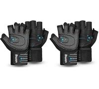 ihuan Ventilated Weight Lifting Gym Workout Gloves with Wrist Wrap Support for Men & Women, Full Palm Protection, for Weightlifting, Training, Fitness, Hanging, Pull ups (Large, Black) (Pack of 2)