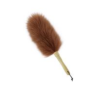 iHUFeather Lambswool Duster Solid Wooden Handle Leather Hang Strap Cleaning Ceiling Fans Window Blinds Computer Furniture Figurines TV Natural Feather Duster,Brown