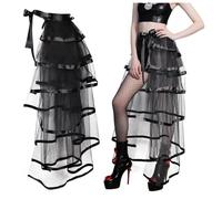iHUFeather Victorian Steampunk Bustle Skirt Layered Tie on Belt Tulle Tutu Overskirt for Women, Long-black, Long-105cm