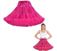 iHUFeather Womens Petticoat Tutu Skirt 3-Layered Pleated Tulle Underskirt Puffy Ballet Party Skirt, Hot Pink, One Size
