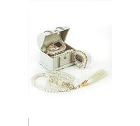 İhvan Online Chest Gift Box with Islamic Finger Counter and Prayer Beads, Portable Digital Tasbeeh, Pearl Zikirmatic Beads, 2 Pieces Gift for Ramadan & Eid & Mevlüt (White)