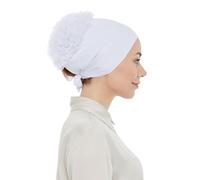 ihvan online Hijab Cap, Head Scarf Beanie, Volumizing Non Slip Head Wraps for Women, Hijab Undercap with Tie-Back Closure, White