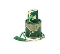 ihvan online Islamic Prayer Cylinder Gift Box with Elegant Velvet Covered Mini Quran & Prayer Beads Tesbih, Misbaha Tasbeeh Sibha 99 Mala Tasbih, Islamic Gift for Ramadan & Mawlid & Eid, Green