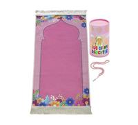 Ihvan Online Kids Prayer Mat, Muslim Prayer Rug, Islamic Gifts - Soft Salah Mat Carpet for Travel, Ramadan Eid Gift - Pink Kaaba