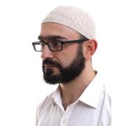 ihvan online Kufi Hats for Men, Taqiya, Takke, Turkish Muslim Winter Cross Patterned Woven Caps, Peci, Islamic Prayer Skullcap, Islamic Gifts, Cream