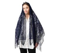 ihvan online, Lightweight Shawl for Women, Head Scarves Hijab, Soft Tulle Shawl, Head Covering Chapel Veil Lace Shawl for Mass Wedding Bridesmaids, Navy Blue