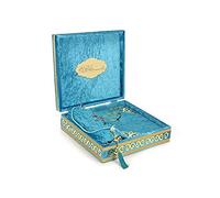 ihvan online Luxury Islamic Prayer Velvet Covered Gift Box, Deluxe 4 Piece Set with Elegant Velvet Covered Quran & Prayer Beads Tesbih & Prayer Rug, Ramadan & Eid Gift, Petroleum…