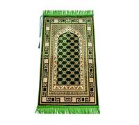 ihvan online Luxury Velvet Muslim Prayer Rug with Prayer Beads, Janamaz, Thick Soft Sajadah, Islamic Gift, Portable Prayer Carpet Mat, Velvet Fabric, Light Green