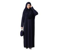 ihvan online Muslim Dresses for Women, One-Piece Long Sleeve Hijab Abaya Full-Length Islamic Prayer Dress, Navy Blue, Standart Sizes: 2-12 (XS-XXL)