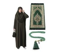 ihvan online Muslim Dresses for Women, One-Piece Long Sleeve Islamic Prayer Dress & Prayer Rug & Beads, Islamic Set Khaki