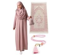 ihvan online Muslim Dresses for Women, One-Piece Long Sleeve Islamic Prayer Dress with Prayer Rug & Beads, Abaya Prayer Set, Islamic Gift Set for Women, Rose dry, Comfort Sizes:14-20(3XL-6XL)