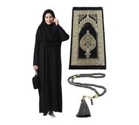 ihvan online Muslim Dresses for Women, One-Piece Long Sleeve Islamic Prayer Dress with Prayer Rug & Beads, Abaya Prayer Set, Islamic Gift Set for Women, Black, Comfort Sizes: 14-20 (3XL-6XL)