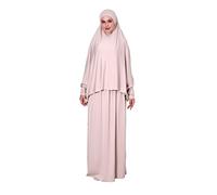 ihvan online Muslim Dresses for Women, Two-Piece Long Sleeve Islamic Prayer Dress, Hijab for Women, Cream, One size
