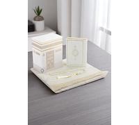 ihvan online Muslim Prayer Rug and Quran with Prayer Beads, Kaaba Decor Box, Islamic Gift for Women & Men, Elegant Islam Set for Ramadan, Eid, Umrah, Birthday, Travel, White-2