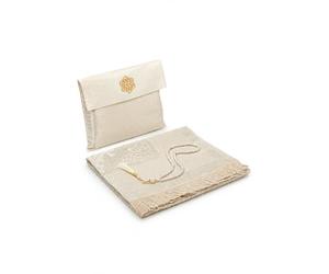 ihvan online Muslim Prayer Rug with 99 Beads Tasbih & Travel Bag, Soft Taffeta Sajadah, Lightweight & Foldable Janamaz, Portable Prayer Mat, Islamic Gift for Eid, Ramadan, Hajj & Umrah, Ecru
