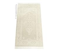 ihvan online Muslim Prayer Rug with Prayer Beads, Janamaz, Sajadah, Soft Islamic Praying Mat, Islamic Gift for Eid Ramadan, Praying Carpet Mat, Chenille Fabric, Cream
