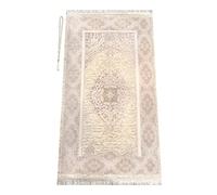 ihvan online Muslim Prayer Rug with Prayer Beads, Janamaz, Soft Sajadah, Islamic Gifts for Eid Ramadan, Portable Prayers Carpet Mat, Chenille Fabric, Pale Pink