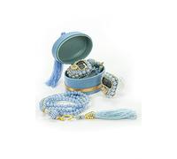 İhvan Online Velvet Box with Islamic Finger Counter and Prayer Beads, Portable Digital Prayer Tasbeeh, Pearl Zikirmatic Beads, 2 Pieces Gift for Ramadan & Eid & Mevlüt (Blue)