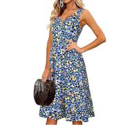 II ININ Women's Casual Summer V Neck Sleeveless Button Down Tank Dress Midi Floral Beach Party Sundress with Pockets(Floral z10,M)