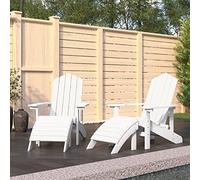 Iiaky 3095696 Garden Adirondack Chairs 2 pcs with Footstools HDPE White Reclining Chair For Garden,Patio & Decking,Classic Design Suits Any Garden 'Modern' or 'Classic'