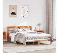 Iiaky 3306554 Bed Frame with Headboard without Mattress Wax Brown 135x190 cm Double Double Bed Frame,Platform Bed Frame,Noise-cancelling Design,Engineered Wood Slat Support,Solid Support Leg,Easy Asse