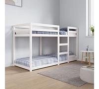 Iiaky Bunk Bed White 75x190 cm Solid Wood Pine,Single over Single Loft Bed Frame with Ladder and Safety Guardrail, Home Bedroom Dormitory Space-Saving Twin High Sleeper Beds for Kids Teens Adults