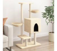 Iiaky Cat Tree with Sisal Scratching Posts Cream 117 cm,Cat Tree Tower Scratching Posts Multilevel Cat Climbing House with Condos & Ladder Cat Activity Centre for Indoor Cats