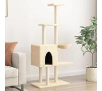Iiaky Cat Tree with Sisal Scratching Posts Cream 145 cm,Cat Tree Tower Scratching Posts Multilevel Cat Climbing House with Condos & Ladder Cat Activity Centre for Indoor Cats