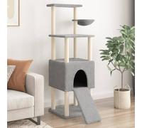 Iiaky Cat Tree with Sisal Scratching Posts Light Grey 153 cm,Cat Tree Tower Scratching Posts Multilevel Cat Climbing House with Condos & Ladder Cat Activity Centre for Indoor Cats
