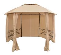 Iiaky Garden Marquee Pavilion Tent with Curtains Hexagonal 360x265 cm,Patio Gazebo Canopy Garden Pavilion Tent Shelter with 2 Tier Roof and Mosquito Netting, Steel Frame