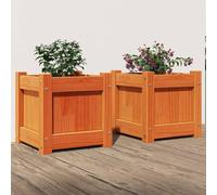 Iiaky Garden Planters 2 pcs Wax Brown Solid Wood Pine,Wooden Garden Planter Plant Pot Box Flower Herb Veg Wood Trough Outdoor