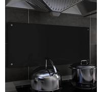 Iiaky Kitchen Backsplash Black 90x40 cm Tempered Glass-Tempered Glass Splashback for Kitchen,Toughened Glass Heat Resistant Splashbacks for Cookers - Pre-Drilled Holes with Fixing